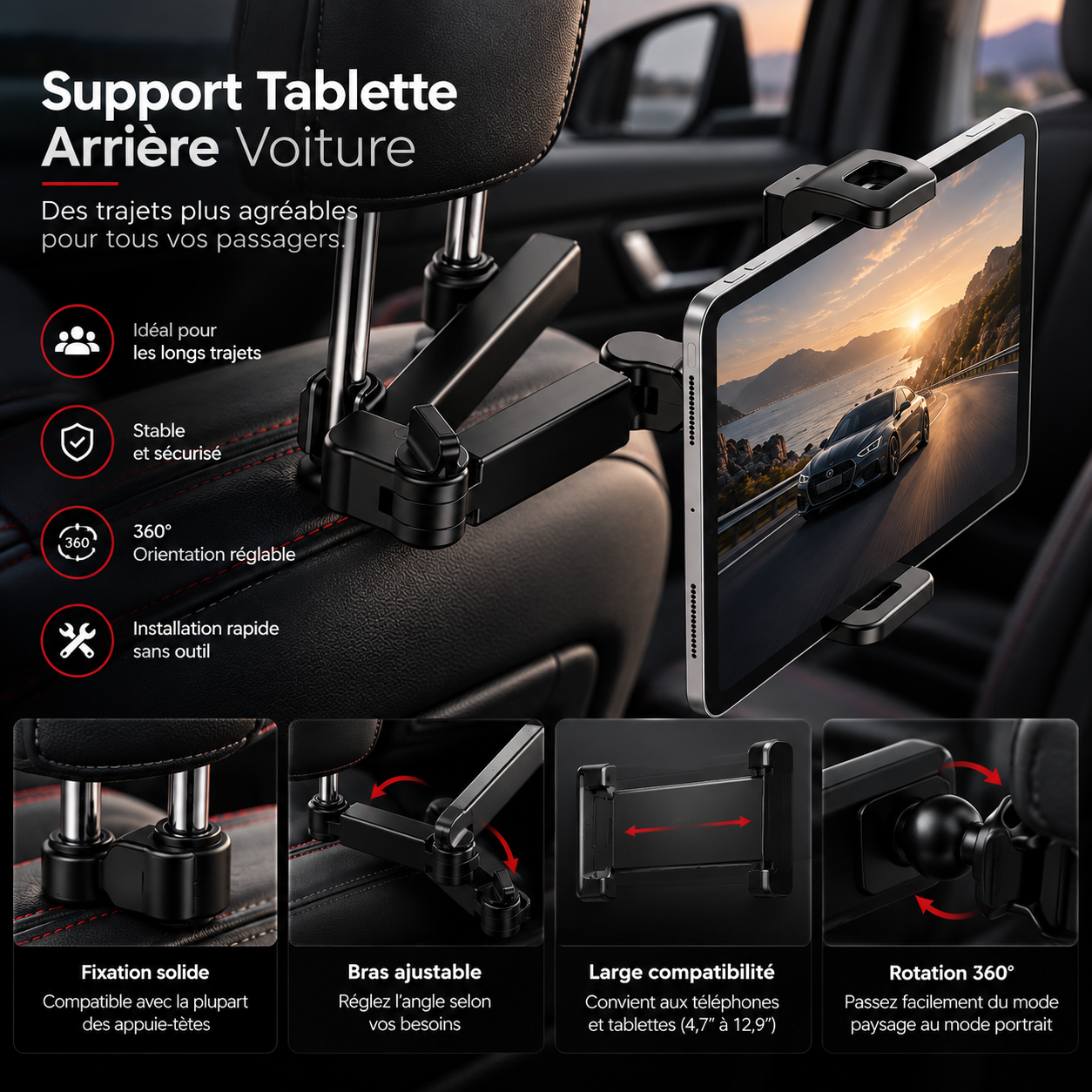 Support tablette voiture – Appuie-tête