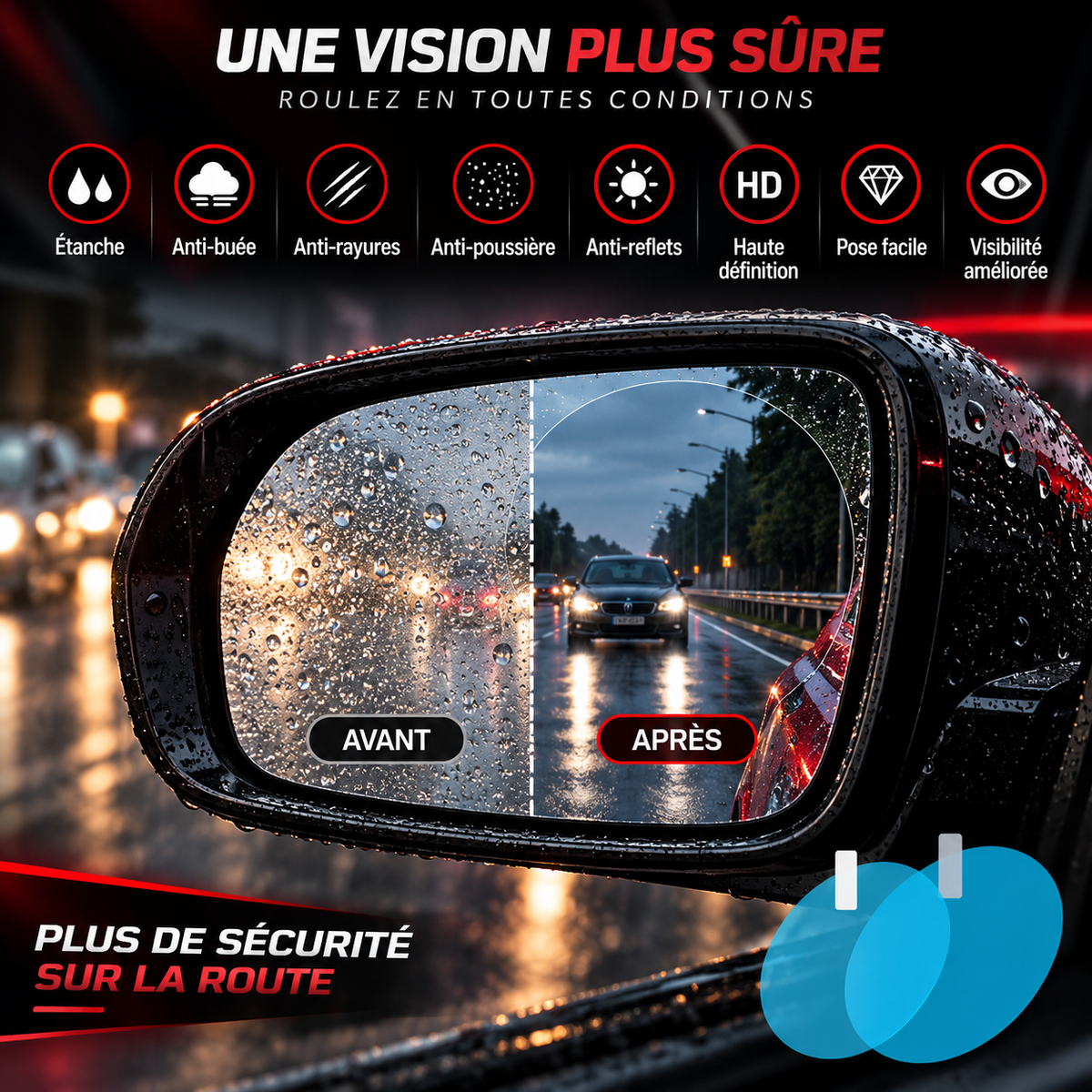 Film anti-pluie pour rétroviseurs – Lot de 2