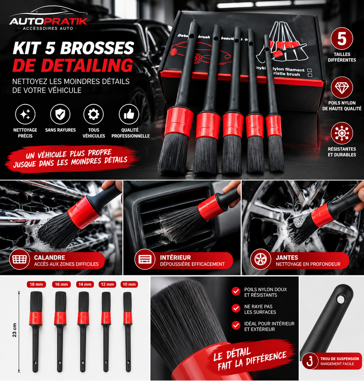Kit 5 Brosses de Detailing – Nettoyage
