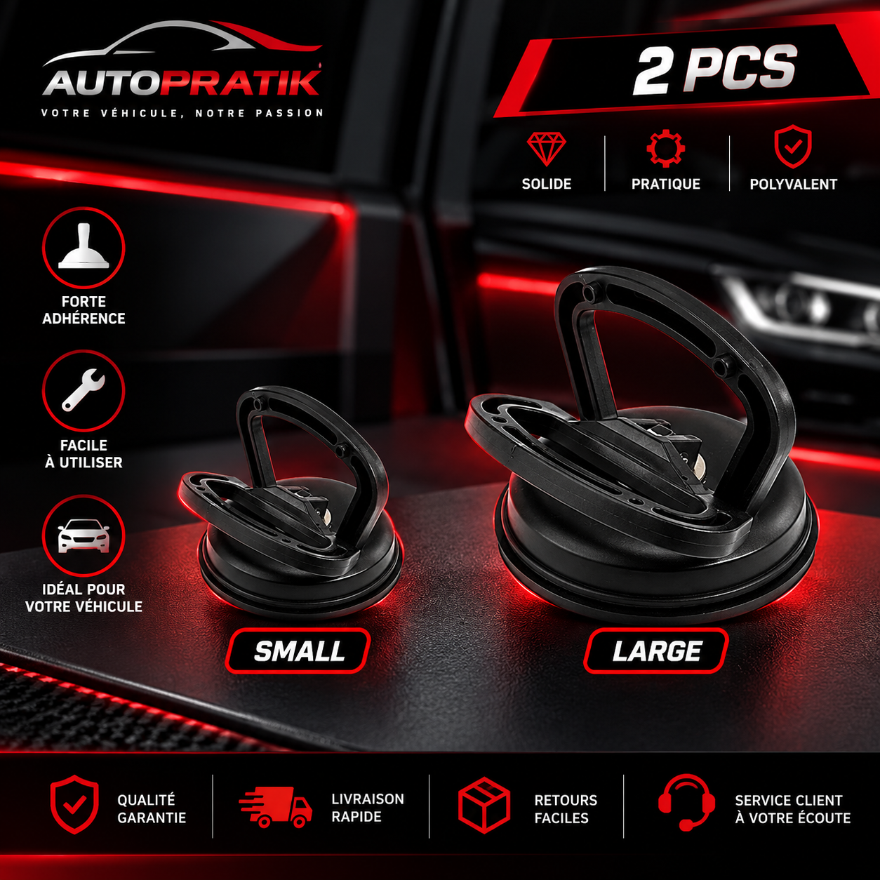 Poignées à ventouse pour carrosserie – Lot de 2